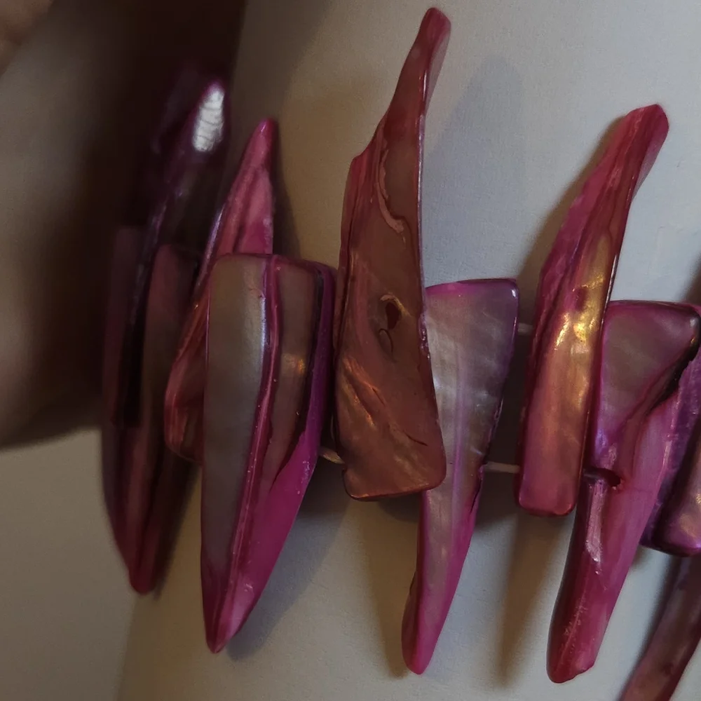 Pink Mother of Pearl Spikey Shell Stretch Bracelet HOT Pink Statement Bracelet